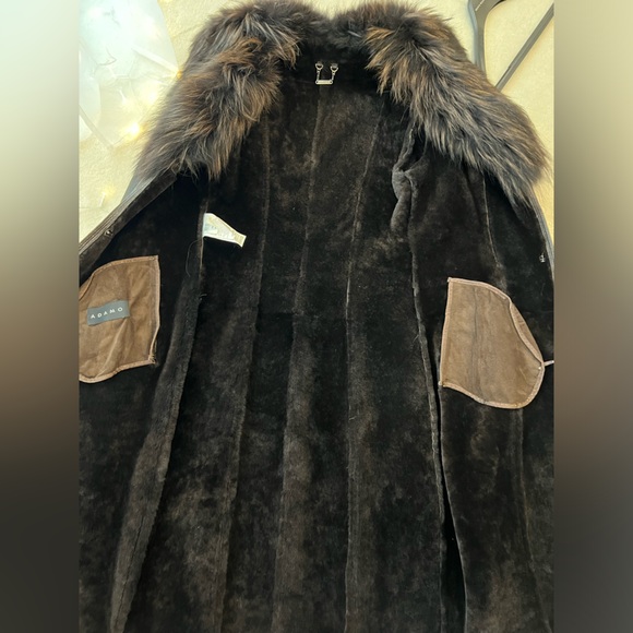 Brown Black Real leather and Real Fur Maxi Coat - Picture 10 of 15